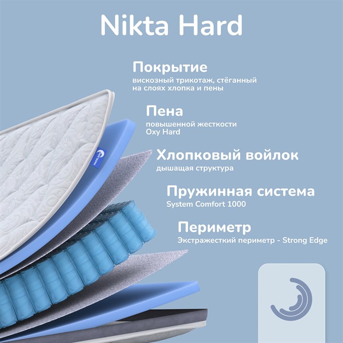 Анатомический матрас Nikta Hard, жесткая